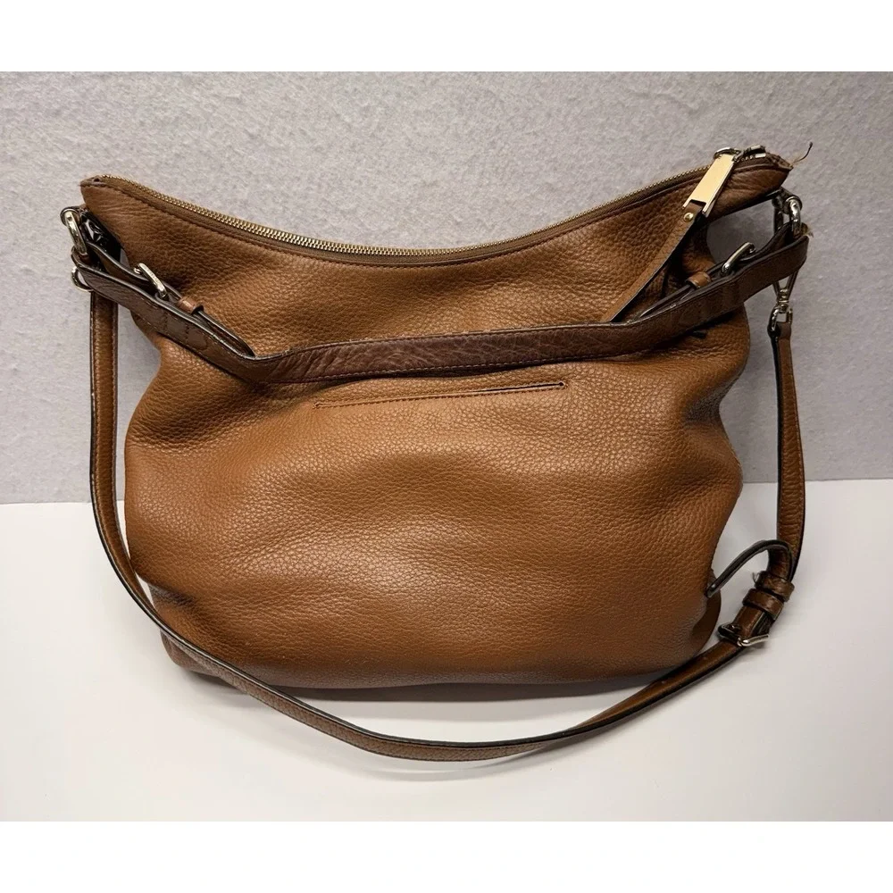 Michael Kors Lupita Large Hobo Bag Cognac Brown Pebbled Leather Crossbody